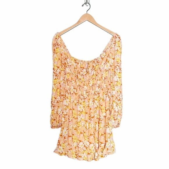 NWT L*Space Cassidy Long Sleeve Flowy Peasant Dress Yellow Floral Small NEW - Picture 2 of 12